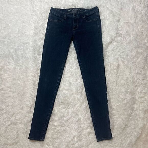 American Eagle Jeans Size 4 Long Super Stretch Skinny Dark Wash Blue - Picture 1 of 8